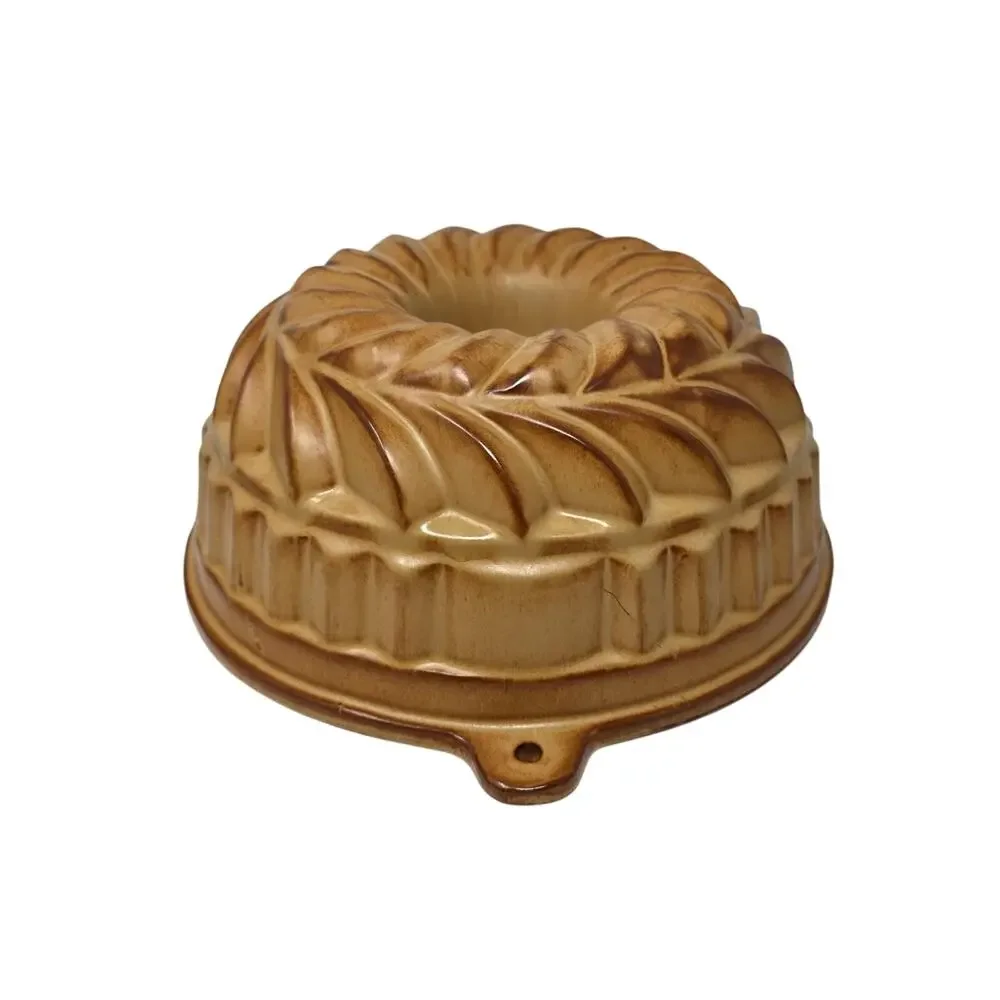 Vintage Stoneware Kugelhopf Mold Brown Glazed Ceramic Bundt Cake Pan 9.5